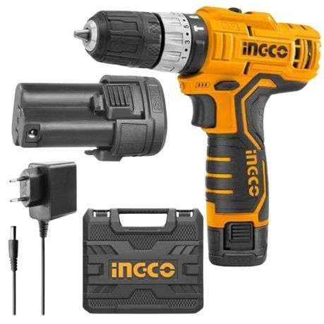 Ingco - Lithium-Ion Impact Drill (12V), 2 x Li-Ion Battery Pack and Charger