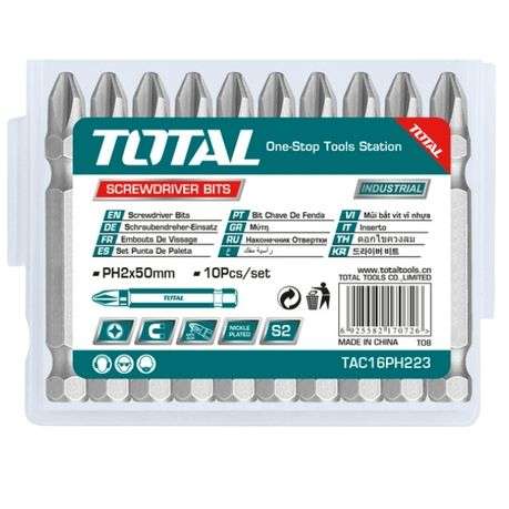 Total - Magnetic Screwdriver Bit Set - 10 Pieces (PH2x50mm)