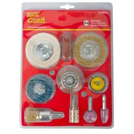 Tork Craft - Wire Brush Set with Hex Shank &amp; Buff Kit for Drill (10 Piece)