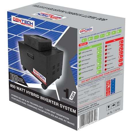 Gentech - Hybrid Inverter System - 1 x 100ah AGM Battery - 800w - Black