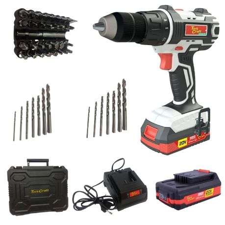Tork Craft- Cordless Impact Drill , 2 x 2.0Ah , Charger, Drill Bits &amp; Case