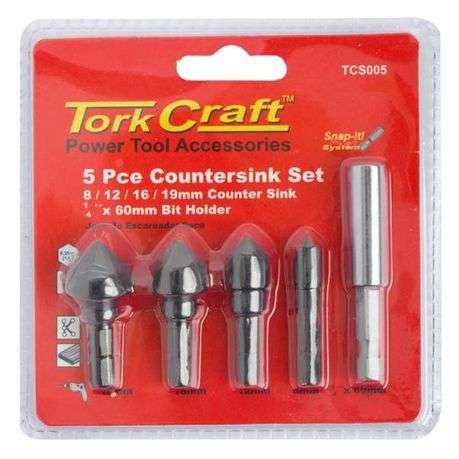 Tork Craft - Countersink Set Carbon with C/W Hex Shank Adaptor - 5 Piece