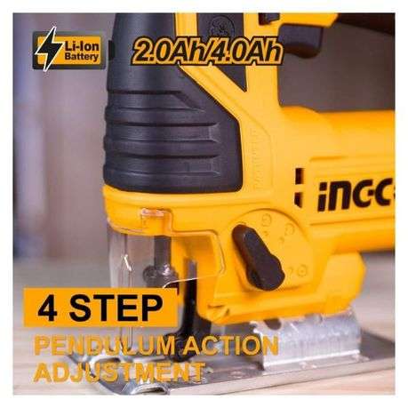 Ingco - Cordless Jigsaw with 5 Piece Saw blades, 1 x 2.0Ah &amp; 1 x Fast Charger