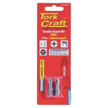 Tork Craft - Torsion Insert Bit POZI 25mm Length - 2 Piece