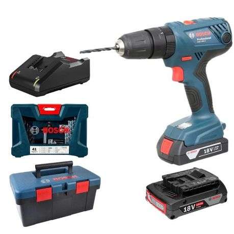 Bosch - Cordless Impact Drill Kit GSB 180-LI with 41Pc Accessories and Case