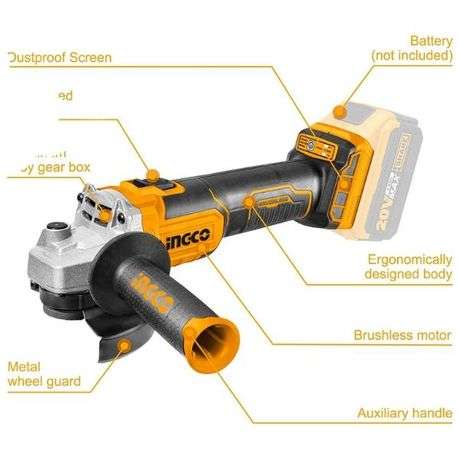 Ingco - Lithium-Ion Angle Grinder - (Cordless)-20V Brushless Motor - Solo