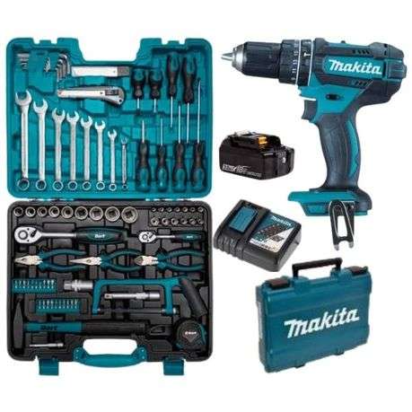 Makita - Cordless Impact Drill and Bort Mechanics DIY Hand Tool Set - Combo