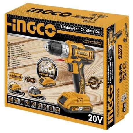 Ingco - Cordless Drill Combo (20V) and Mechanics DIY Hand Tool Set 90 Piece