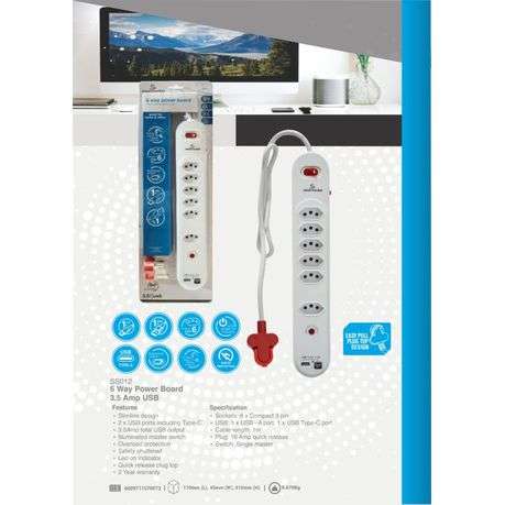 Smartsocket 6 Way Power Board 3.5 Amp USB - SS012