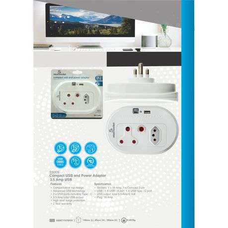 Smartsocket Compact USB and Power Adaptor 3.5 Amp USB - SS009