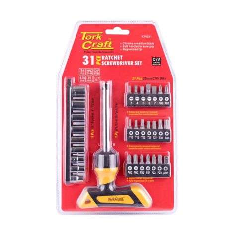 Tork Craft - Screwdriver Ratchet T-Handle Bit Set - 31 Piece