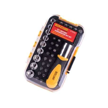Tork Craft - 37 Piece Ratchet Screwdriver with Bits Set -Black/Yellow