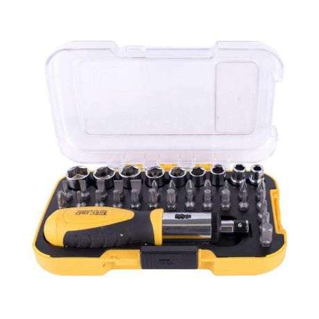 Tork Craft - 37 Piece Ratchet Screwdriver with Bits Set -Black/Yellow