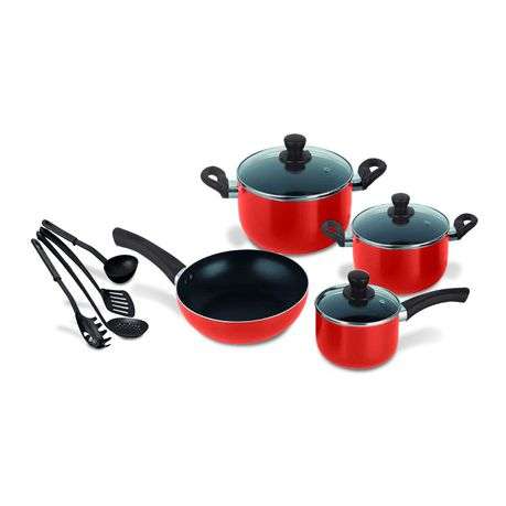 Decakila Non-Stick Aluminium Cookware Set - Red - 11 Piece
