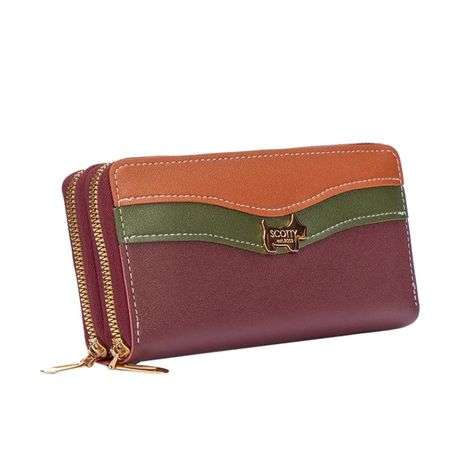 Scotty Bags - The Roberto - Double Zipper Purse - Tan Olive &amp; Oxblood