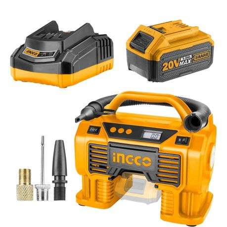 INGCO - Auto Air Compressor with Charger &amp; Battery Pack - (5.0AH)