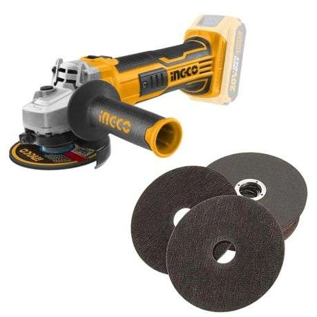 Ingco - Lithium-Ion Angle Grinder and Generic Cutting Discs x10