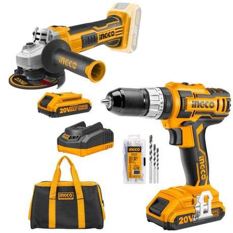 Ingco - Cordless Impact Drill - MEGA COMBO KIT with Cordless Angle Grind