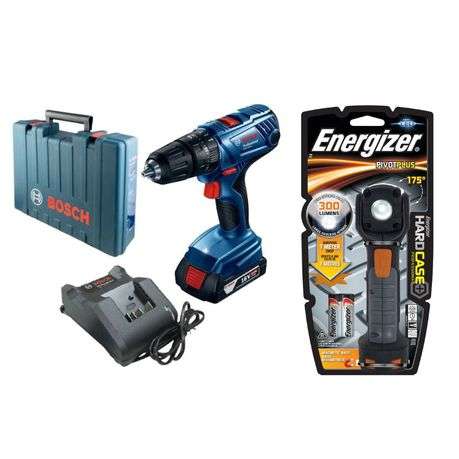 Bosch - Cordless Combo Drill Kit-(18V) &amp; Energizer Light (Incl. 2x AA)