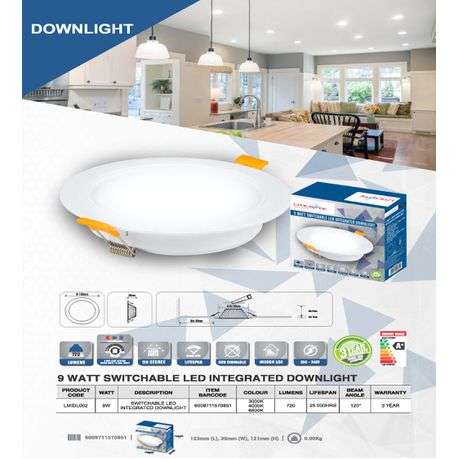 Litemate Switchable LED Integrated Downlight 9 Watt