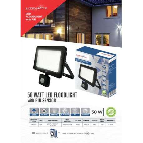 Litemate LED Floodlight with PIR Sensor 50 Watt