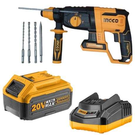Ingco - Cordless Rotary Hammer Drill with Charger + Battery Pack - (5.0AH)