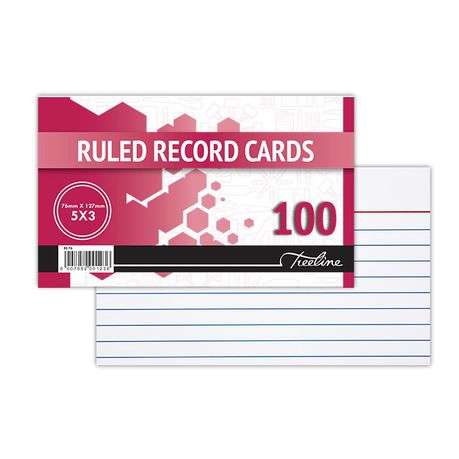Treeline (5 x 3) Feint Ruled Record Cards - 76 x 127mm