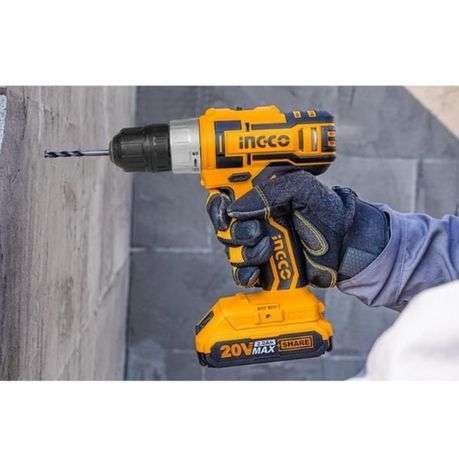 Ingco - Lithium-Ion Cordless Drill (20V) with 13Pc Drill Bit Assortment Set