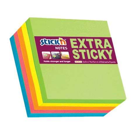 Stick'n - Extra Sticky 3 x 3 Neon Pads 90 Sheets Per Pad, 5 Pads Per Packet