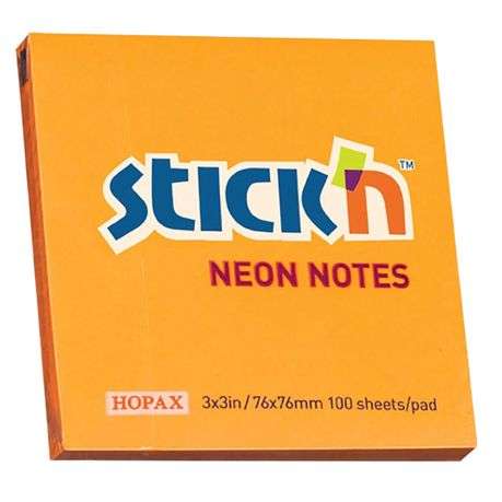 Stick 'n - Neon Orange Notes 100 Sheet ( Pack 12 ) (76 x 76)