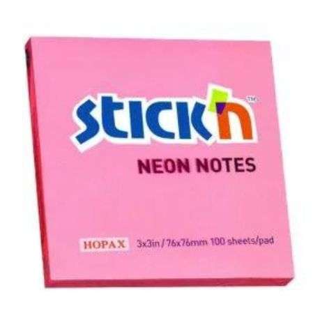 Stick 'n - Neon Pink Notes 100 Sheet (Pack 12 ) (76 x 76)