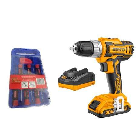 Ingco - Lithium-Ion Cordless Drill (20V) Including Battery and Charger