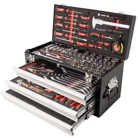 Tork Craft - Toolbox 154 Pce 3 Drawer &amp; Top Tray - 535x255x315mm