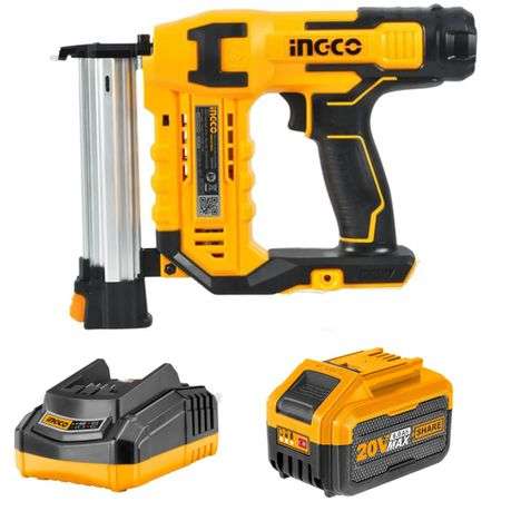 Ingco - Lithium Ion Cordless Brad Nailer with Charger and Battery (6.0Ah)