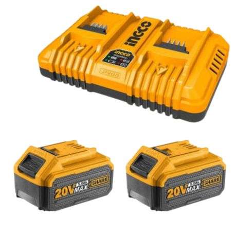 Ingco - Fast Intelligent Dual Charger with 2 x 5.0Ah Battery Packs
