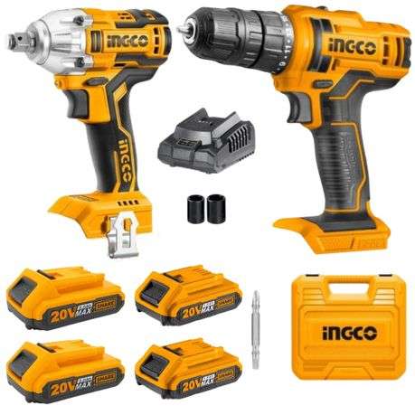 Ingco - Li-Ion Cordless Drill With Li-Ion Cordless Impact Wrench - 300NM