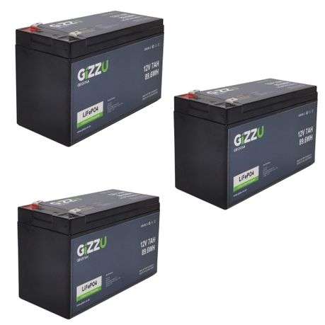 Gizzu - 12V 7Ah Lithium-Ion Battery (Black) - Pack of 3
