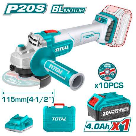 Total Tools 20V Lithium-Ion Brushless Angle Grinder - Battery and Charger