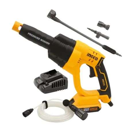 Ingco - Pressure Washer with 2.0AH Battery, Charger and Garden Hose (20M)