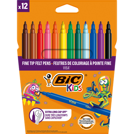 BIC Kids Visa Fine Felt Tip Pens - Assorted Colours, Pack of 12