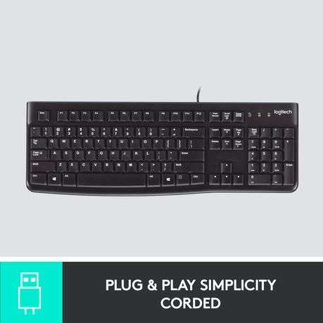 Logitech K120 Wired Keyboard, USB Plug-and-Play, Full-Size, Spill Resistant