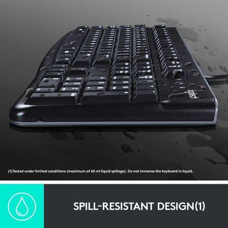 Logitech K120 Wired Keyboard, USB Plug-and-Play, Full-Size, Spill Resistant