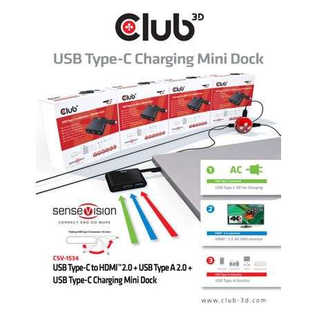 Club 3D USB 2.0 Type-C to HDMI 4K@ 60hz Charge 60w Mini Dock