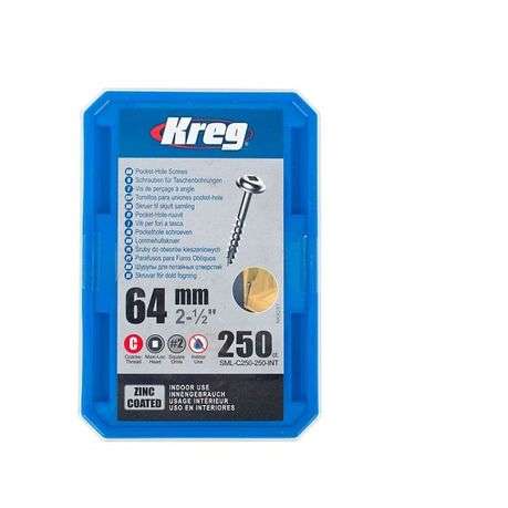 Kreg Zinc Pocket Hole Screws 64mm 2.50" #8 Coarse Thread Mx Loc 250ct