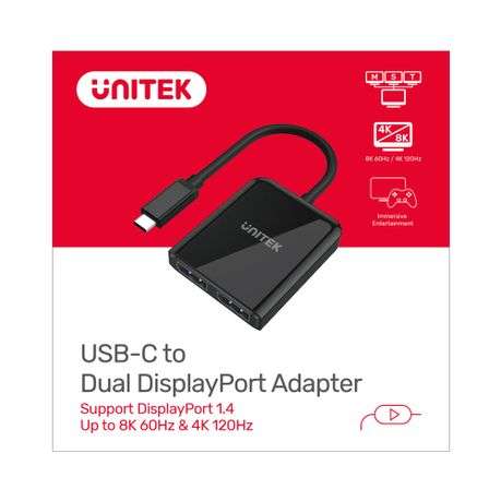 8K USB-C to Dual DisplayPort 1.4 Adapter with MST Dual Monitor