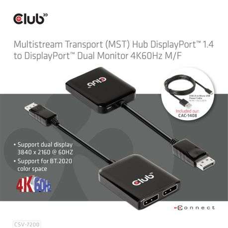 Multistream Transport HUB DisplayPort 1.4 To DisplayPort Dual Monitor