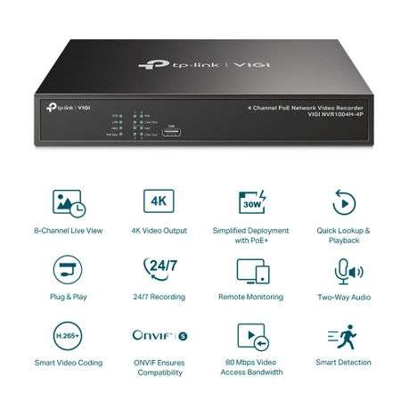TP-Link VIGI NVR1004H 4 Channel PoE+ Network Video Recorder