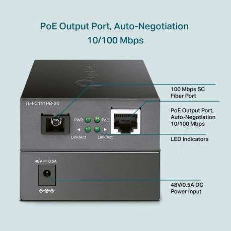 Tp-Link 10/100mbps WDM Media Converter with 1-Port Poe