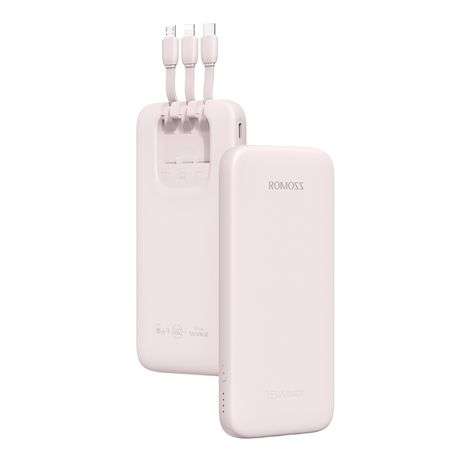 Romoss Pastel 10000mAh 15W Power Bank With Built in Cables - Pink