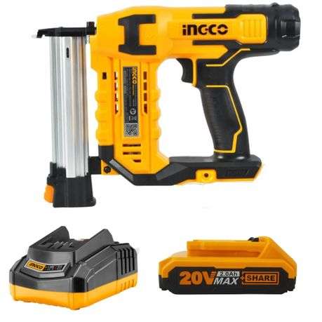 Ingco - Lithium Ion Cordless Brad Nailer with Charger and Battery (2.0Ah)